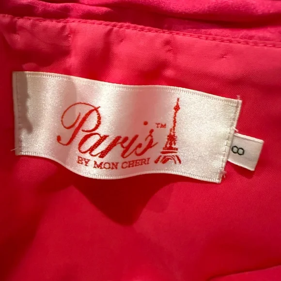 Paris by Mori Lee Strapless Fuchsia Pink Gown Floral Embroidery & Gems SZ 8 NEW